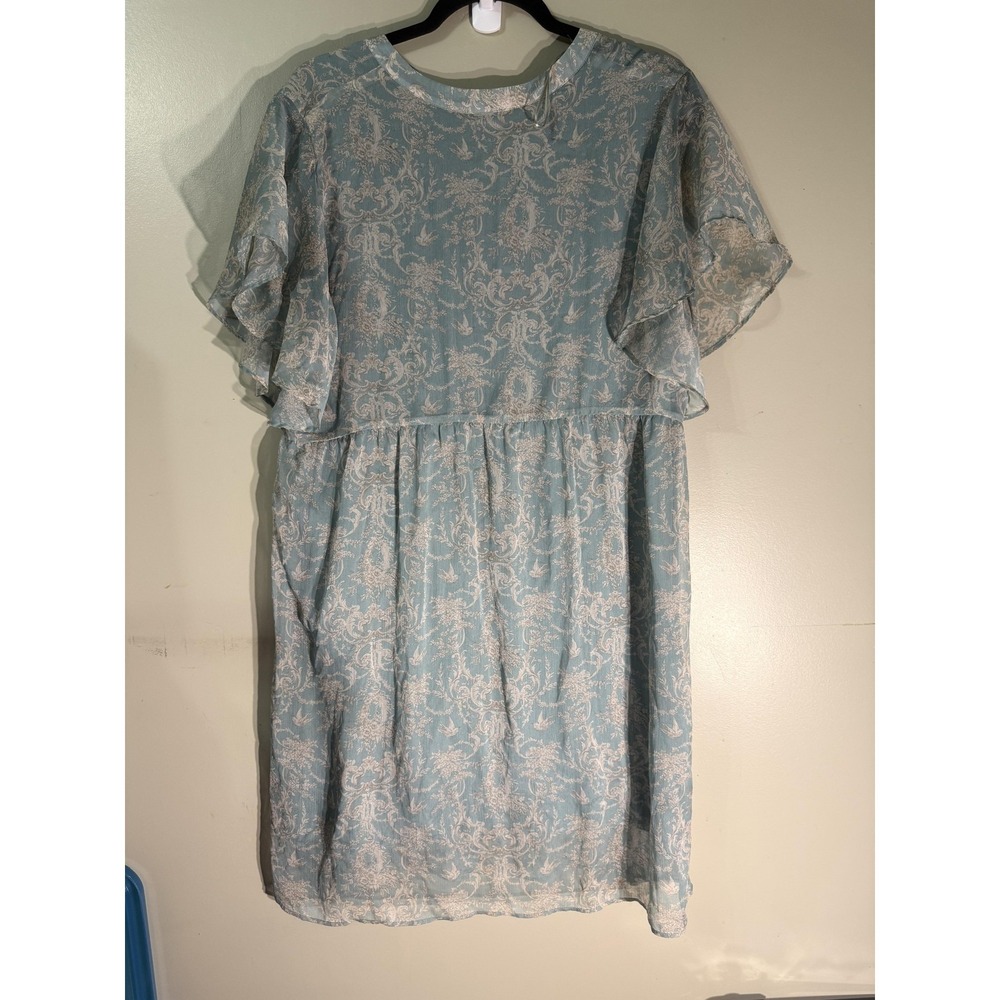 Maison 123 Paris Blue Toile Print Empire Waist Flutter Sleeve Dress Size 44/42 - Picture 2 of 9